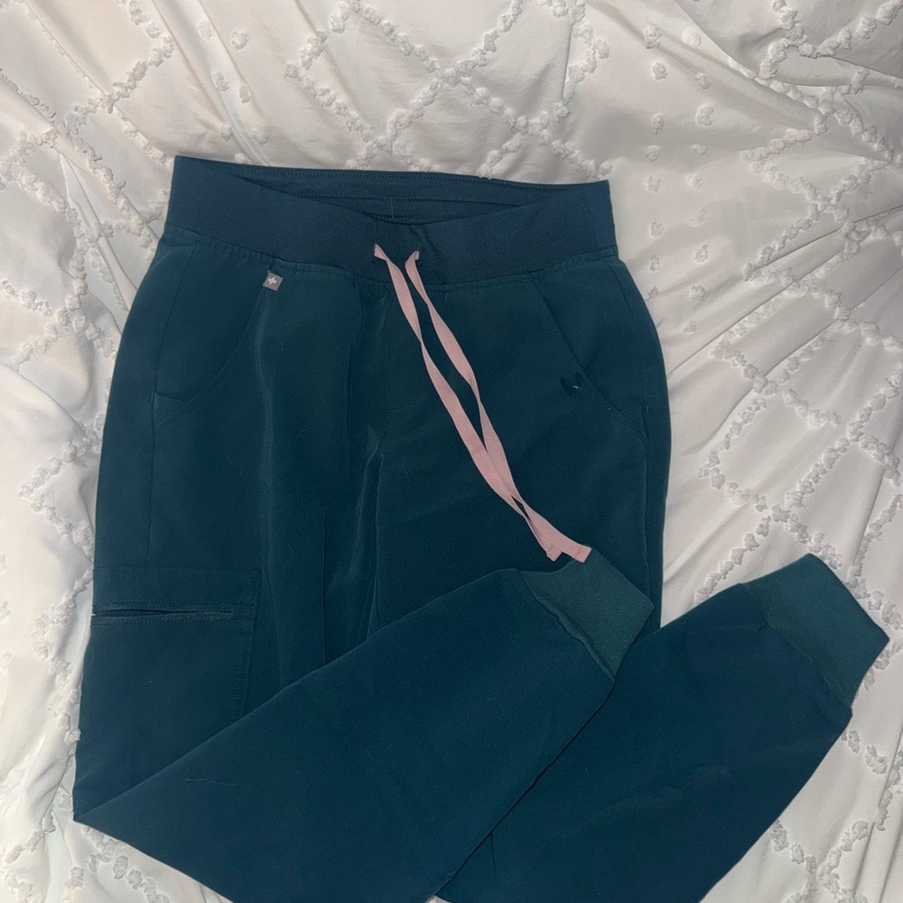 Figs Women's Teal Joggers with Pink Drawstring